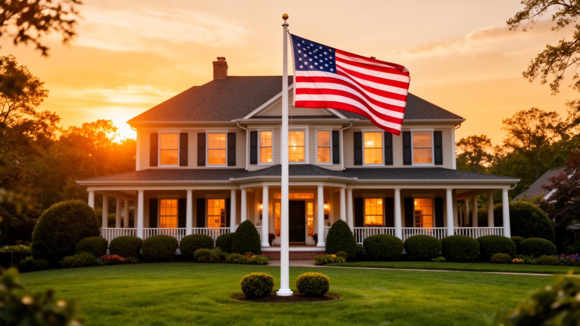 Beautiful American home at sunset
